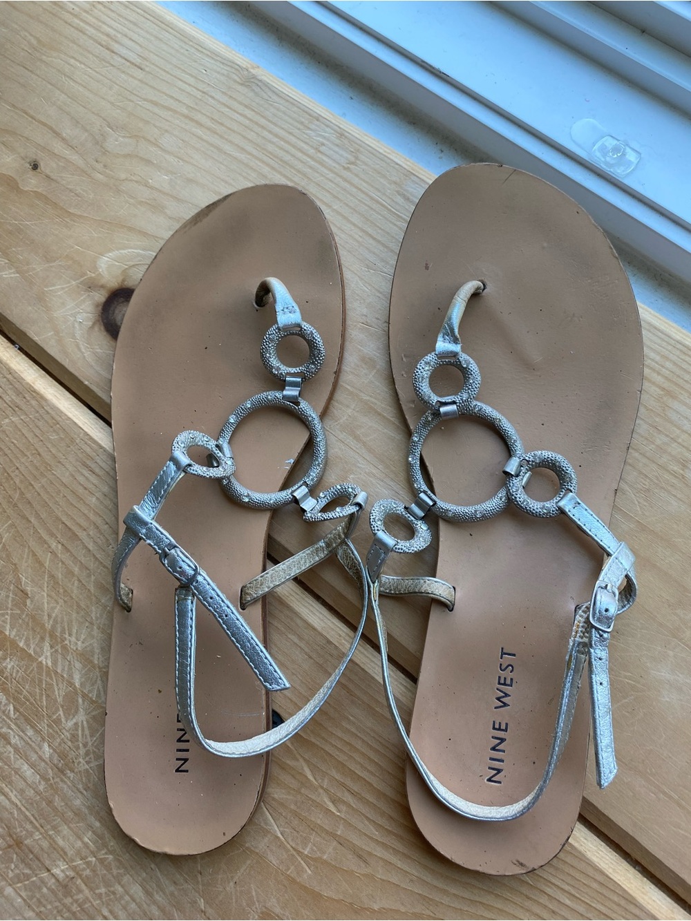 Nine West Silver Metallic Ring-Accent Flat Sandals